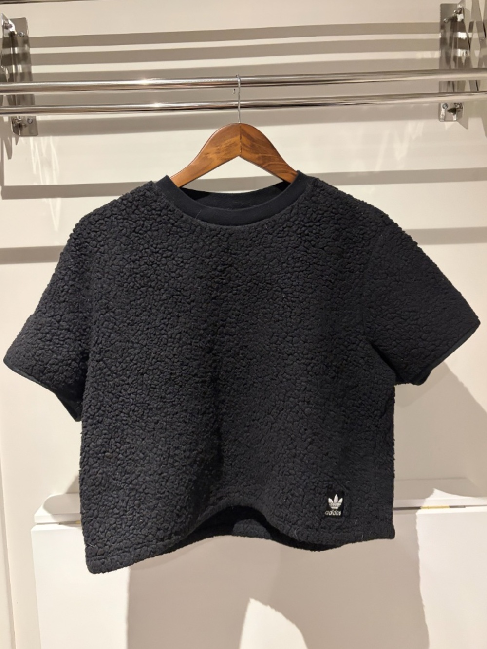 adidas Originals Black Textured Short Sleeve Top Size M